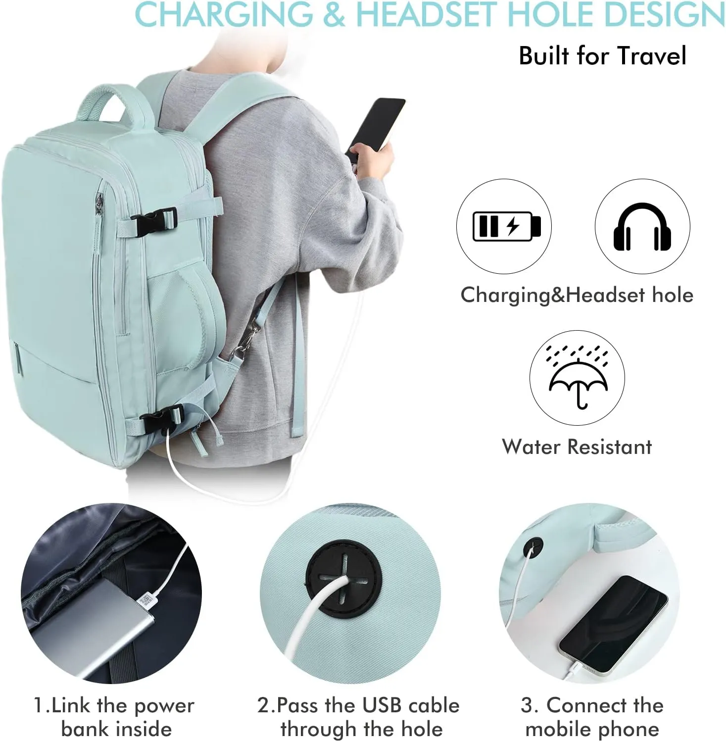 Beraliy Large Travel Backpack for Women Airline Approved, Carry On Backpack, 17 Inch Laptop Backpack, Personal Item Bag Casual Daypack Backpacks, Mint Green