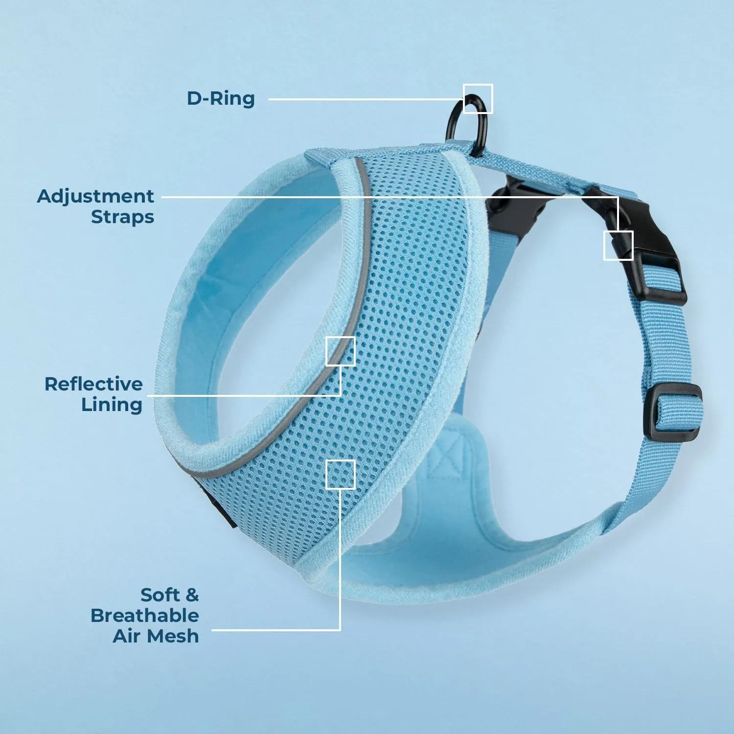 Best Pet Supplies Voyager Aerolite No Pull Mesh Dog Harness, Reflective Stitching, Breathable Harness, Adjustable for Walking, Training, Running, Heavy Duty and Durable, Baby Blue, S