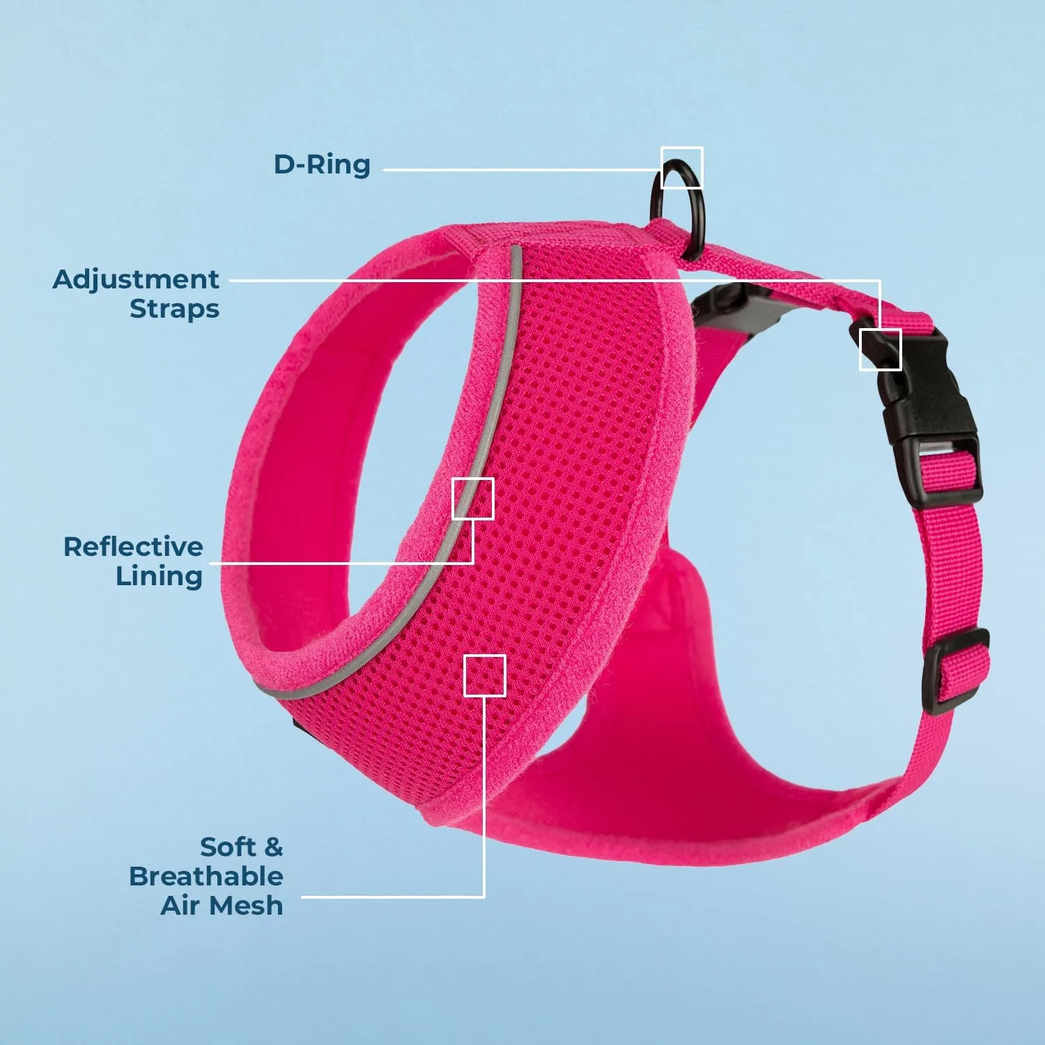 Best Pet Supplies Voyager Aerolite No Pull Mesh Dog Harness, Reflective Stitching, Breathable Harness, Adjustable for Walking, Training, Running, Heavy Duty and Durable, Fuchsia, M