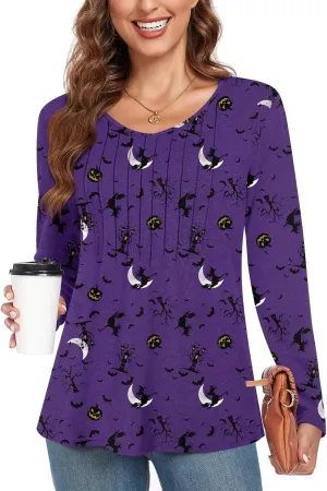 Bestbee Womens Long Sleeve Tops V Neck Tunics Cute Pleated Tops Casual Blouses Dressy T-Shirts
