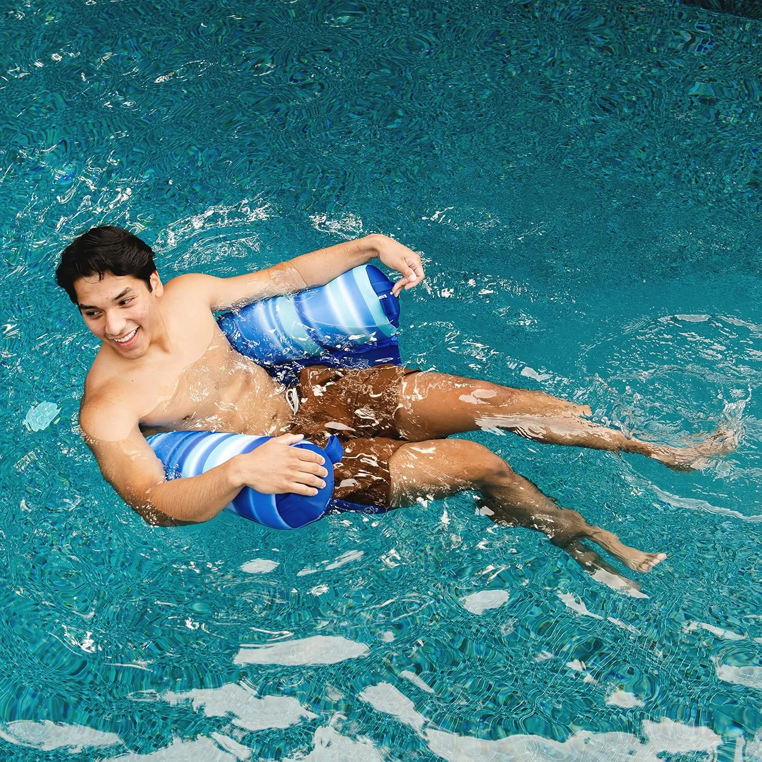 Big Joe Noodle Sling, No Inflation Needed, Pool Float with Armrests, Quick Draining Fabric, Cup Holder