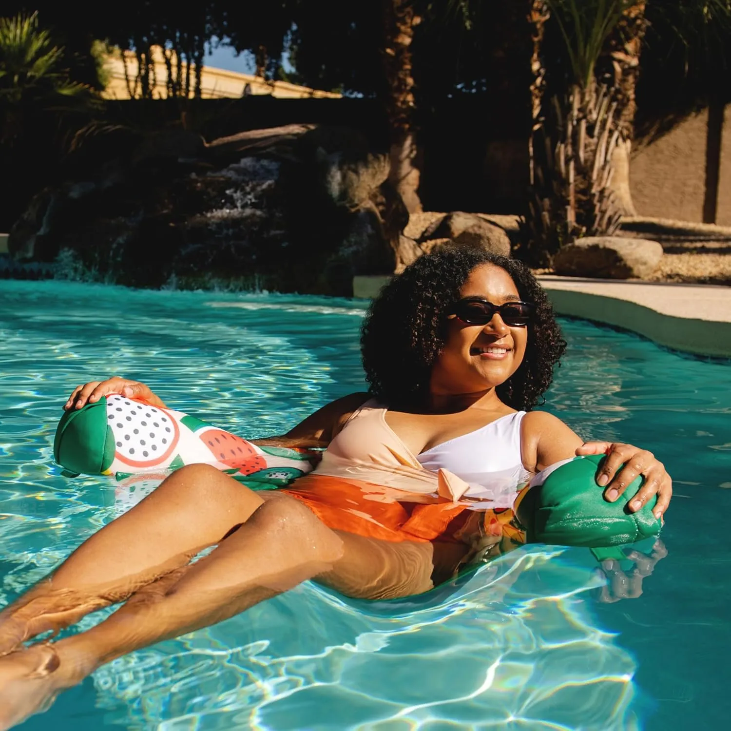 Big Joe Noodle Sling, No Inflation Needed, Pool Float with Armrests, Quick Draining Fabric, Cup Holder