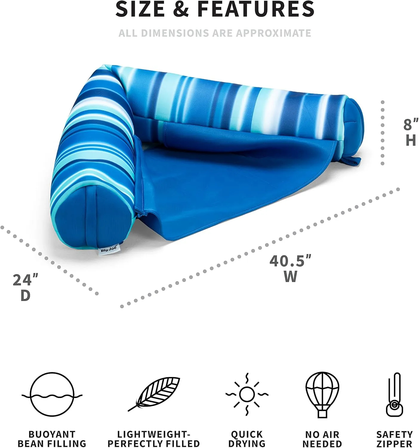 Big Joe Noodle Sling, No Inflation Needed, Pool Float with Armrests, Quick Draining Fabric, Cup Holder