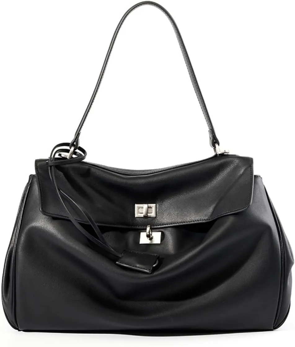 Big Tote Bag For Women Large Capacity Smooth Calfskin Shoulder Handbag Lock Commuter Underarm Bag(Small)