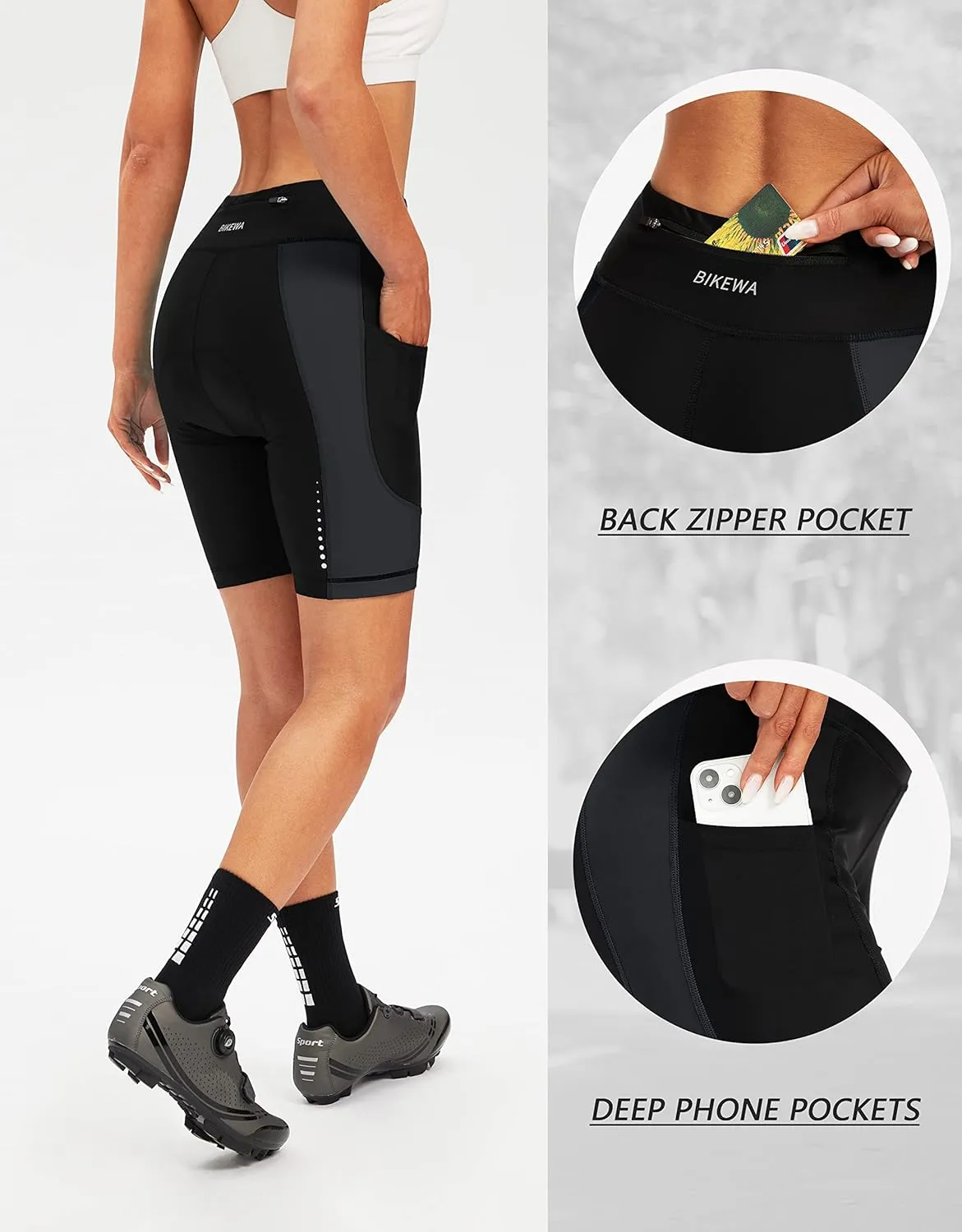 Bikewa Women's 4D Padded Bike Shorts Cycling Riding Road Biking Bicycle Cycle Shorts for Women Zipper Pockets