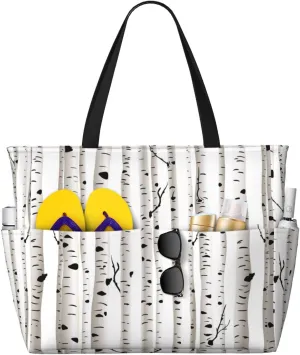 Birch Tree Print Large Capacity Beach For Women Beach Gym Travel Vacation Picnic Sport Tote Bag
