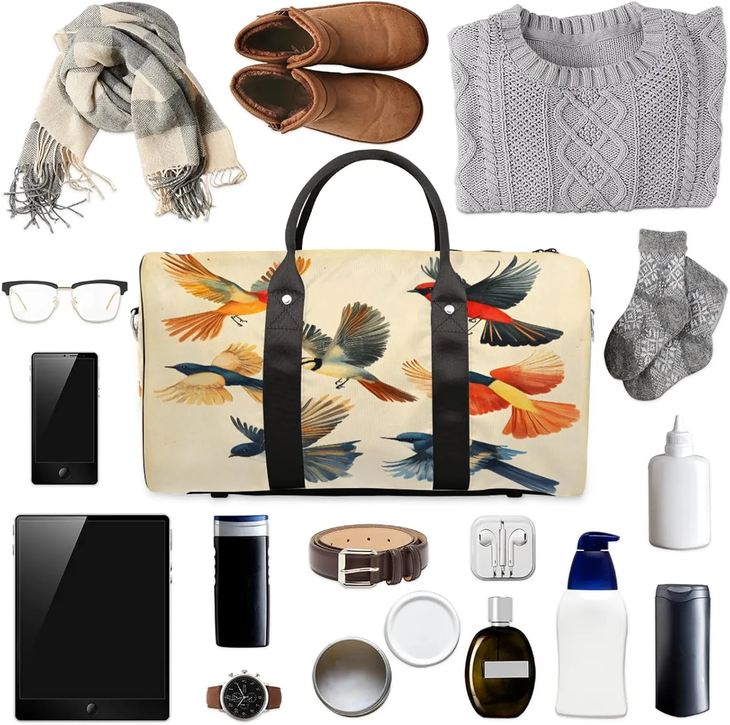 Bird Duffle Bag for Travel, Overnight Weekend Gym Carry On Luggage Bag, Funny Travel Duffel Bag for Men Women