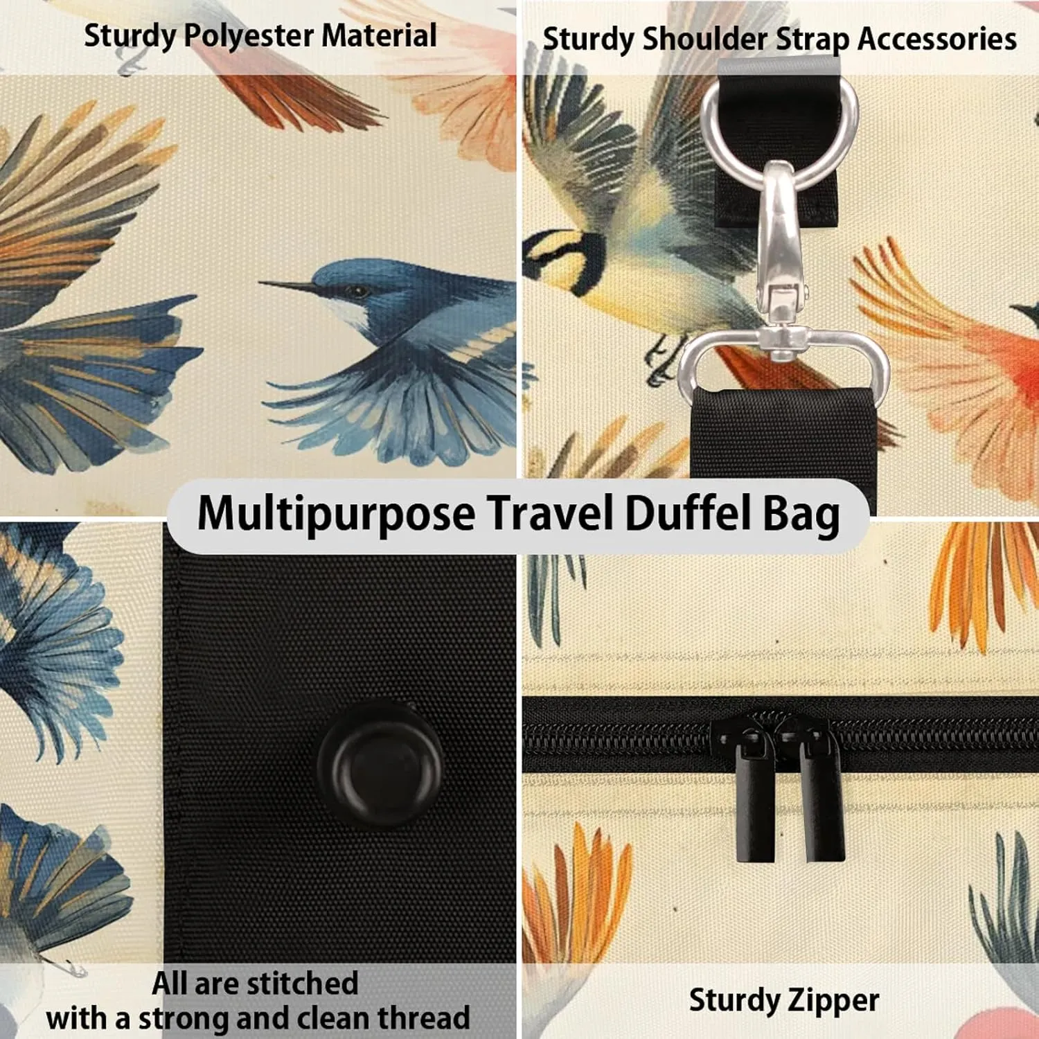 Bird Duffle Bag for Travel, Overnight Weekend Gym Carry On Luggage Bag, Funny Travel Duffel Bag for Men Women