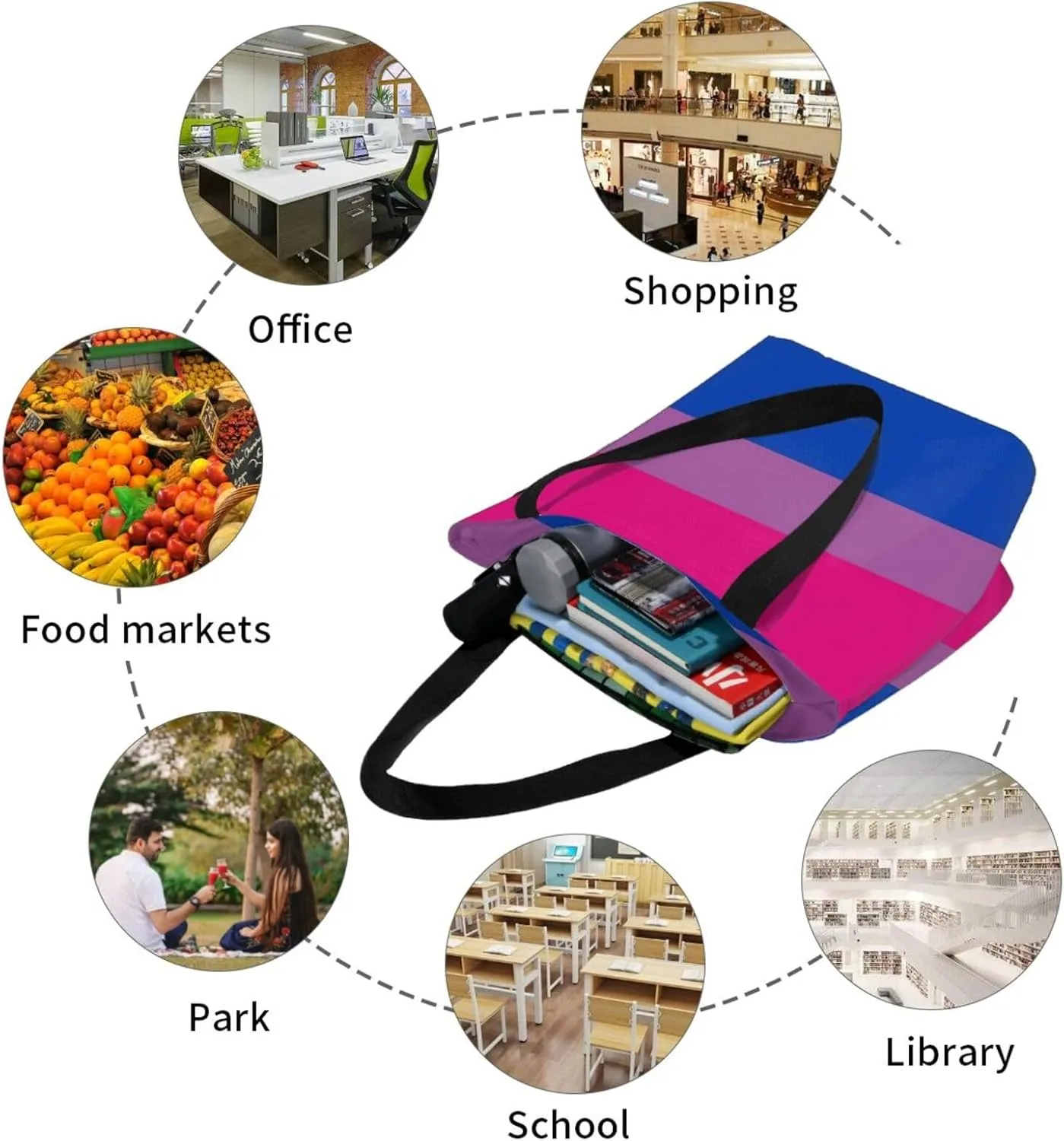 Bisexual Pride Flag Women's Tote Bag Lightweight Shopping Handbag Travel Shoulder Bag With Zipper