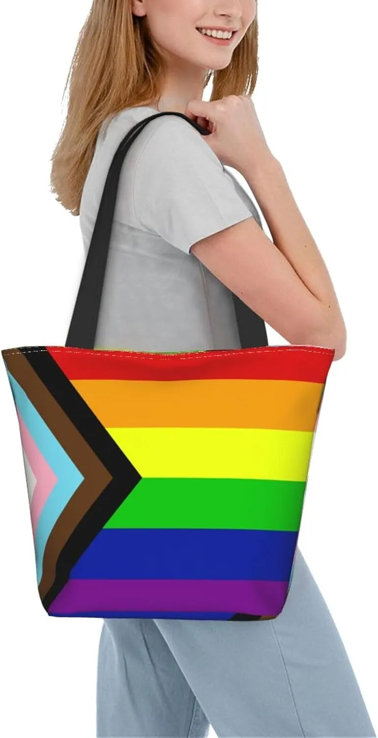Bisexual Pride Flag Women's Tote Bag Lightweight Shopping Handbag Travel Shoulder Bag With Zipper
