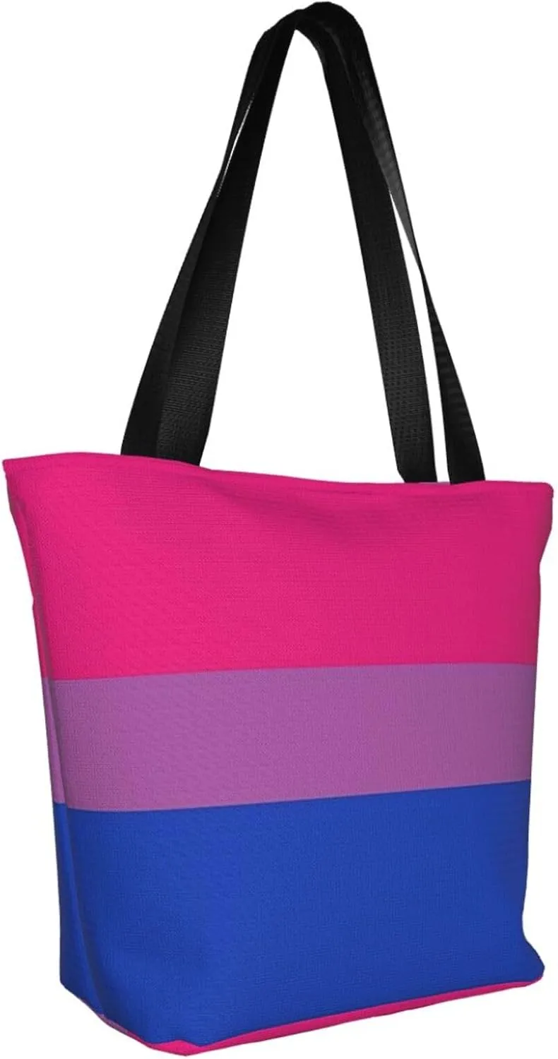 Bisexual Pride Flag Women's Tote Bag Lightweight Shopping Handbag Travel Shoulder Bag With Zipper
