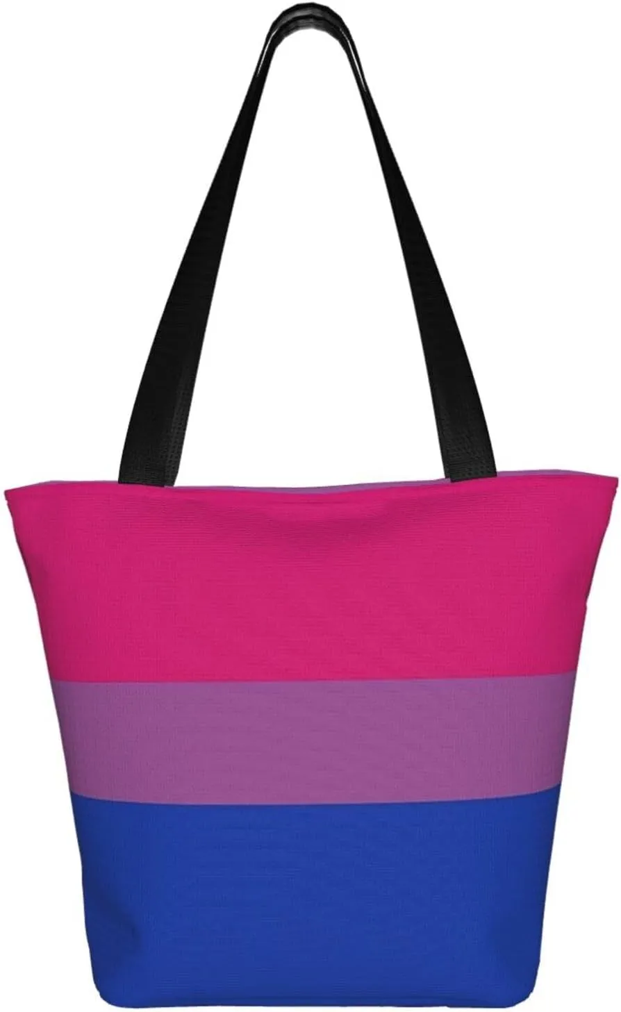 Bisexual Pride Flag Women's Tote Bag Lightweight Shopping Handbag Travel Shoulder Bag With Zipper