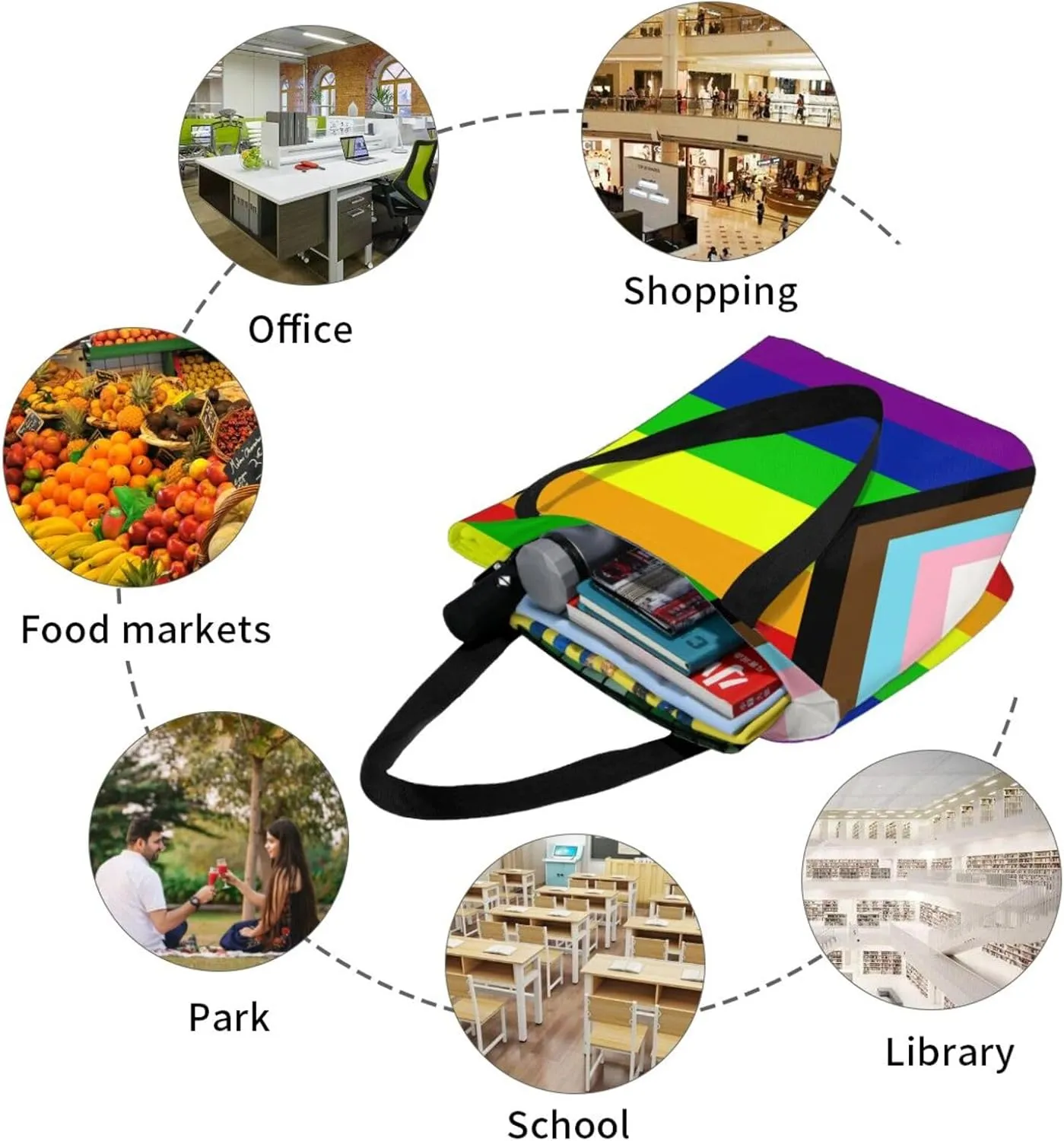 Bisexual Pride Flag Women's Tote Bag Lightweight Shopping Handbag Travel Shoulder Bag With Zipper