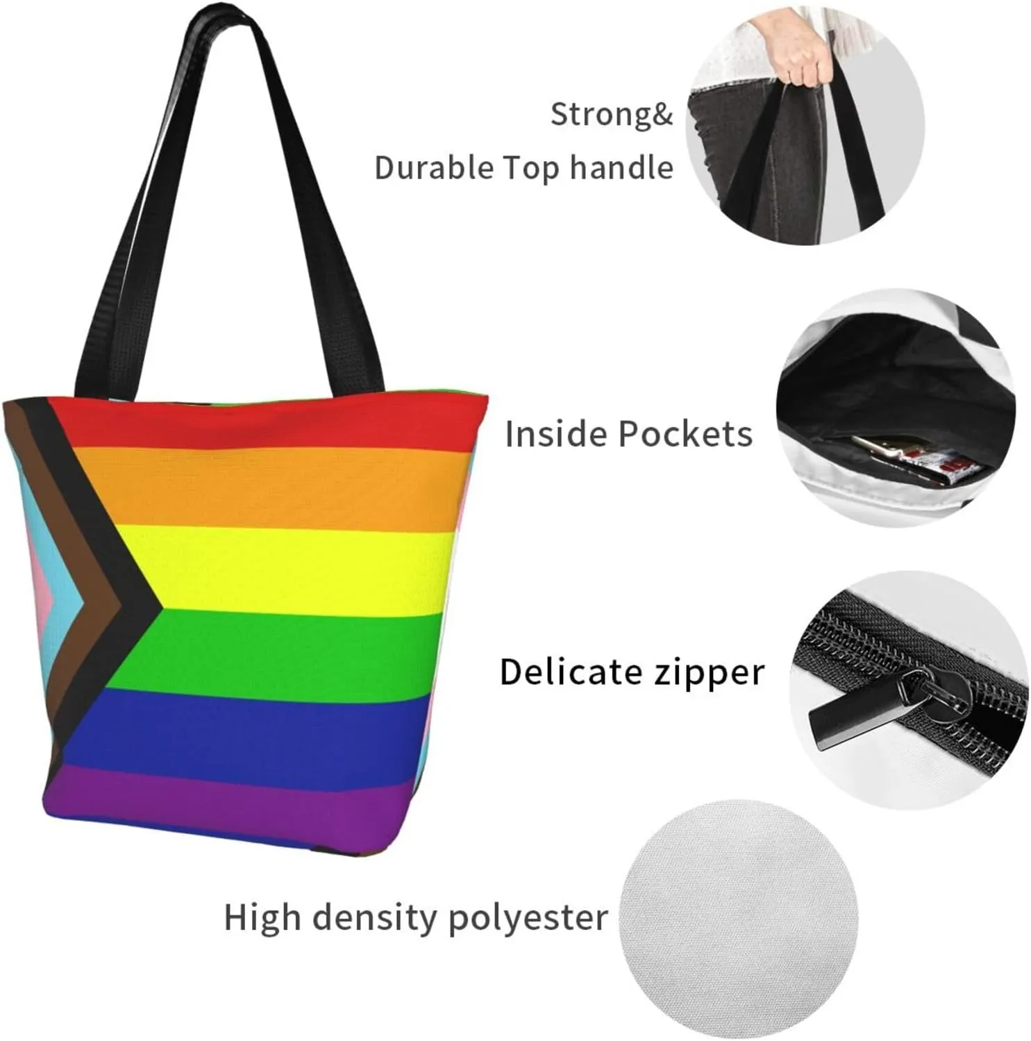 Bisexual Pride Flag Women's Tote Bag Lightweight Shopping Handbag Travel Shoulder Bag With Zipper