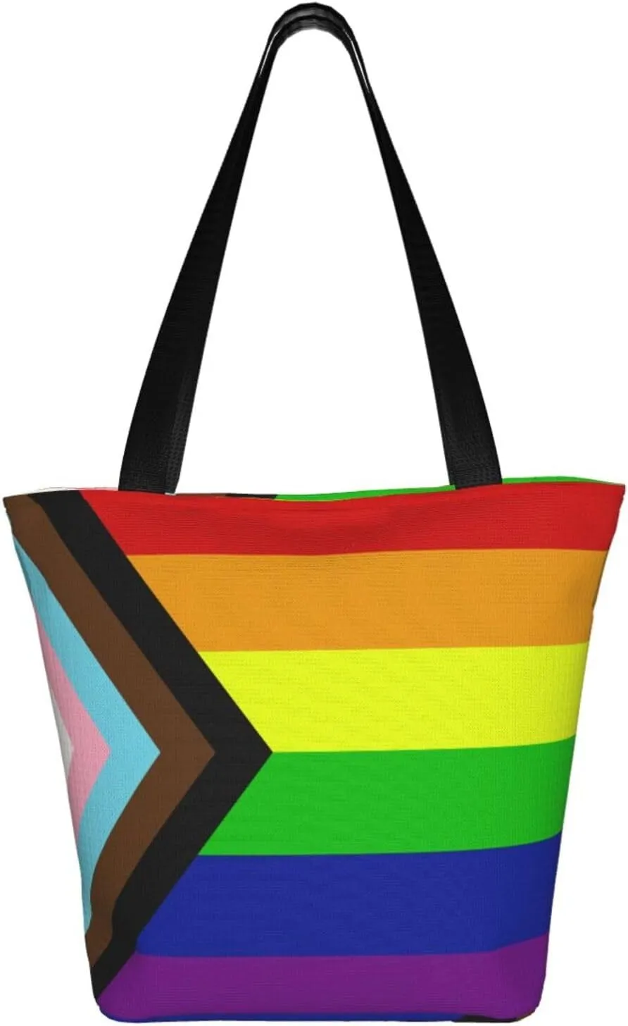 Bisexual Pride Flag Women's Tote Bag Lightweight Shopping Handbag Travel Shoulder Bag With Zipper