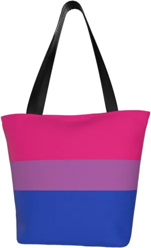 Bisexual Pride Flag Women's Tote Bag Lightweight Shopping Handbag Travel Shoulder Bag With Zipper