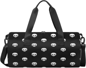 Black And White Skull Sports Duffel Bag, Gym Tote Bag Waterproof Weekender Travel Bag for Overnight Travel Luggage Workout Women Men