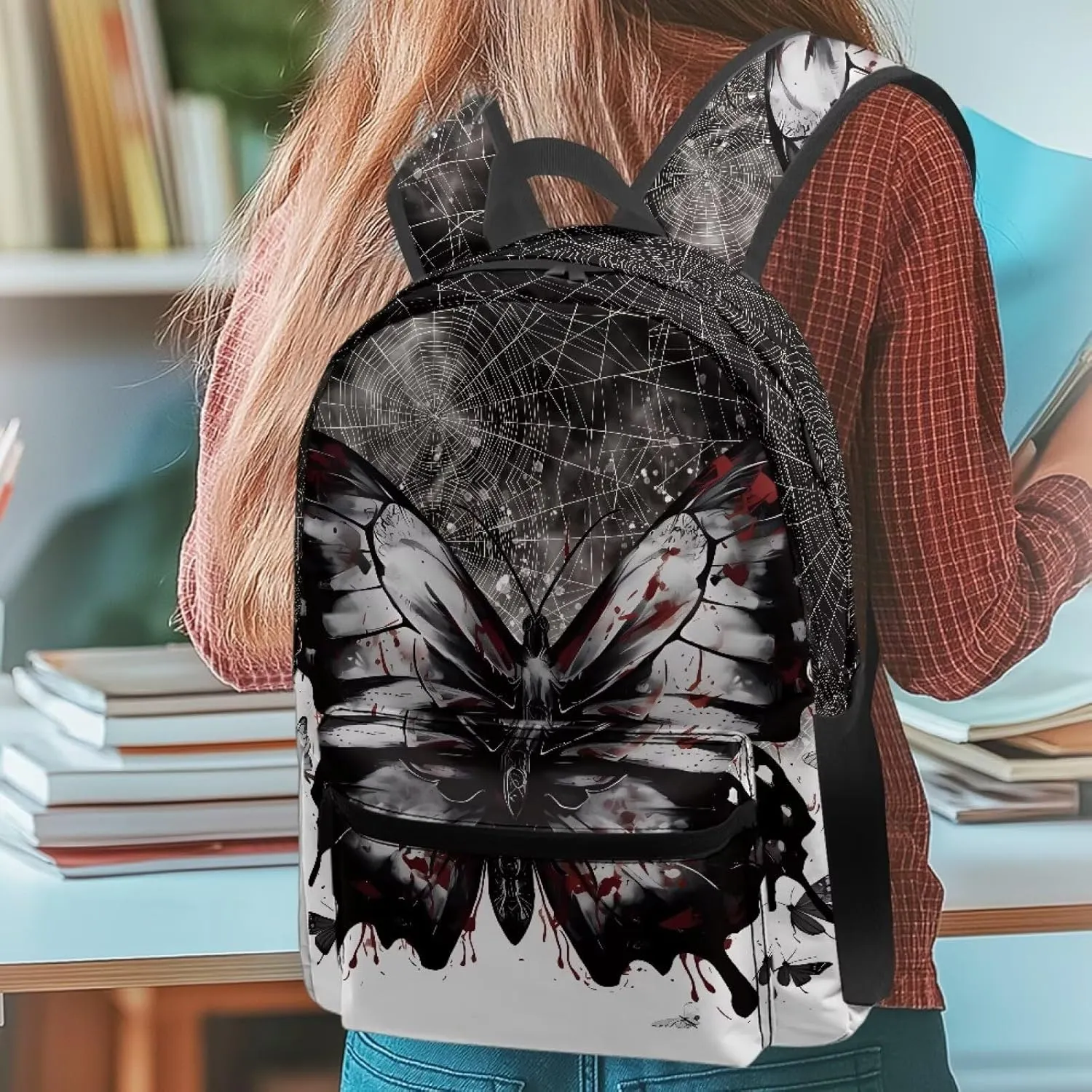 Black Butterfly 6Th Grade Backpack for KIds 17 Inch Backpack for Girls Ideal for Students Go To School Extracurricular Activities