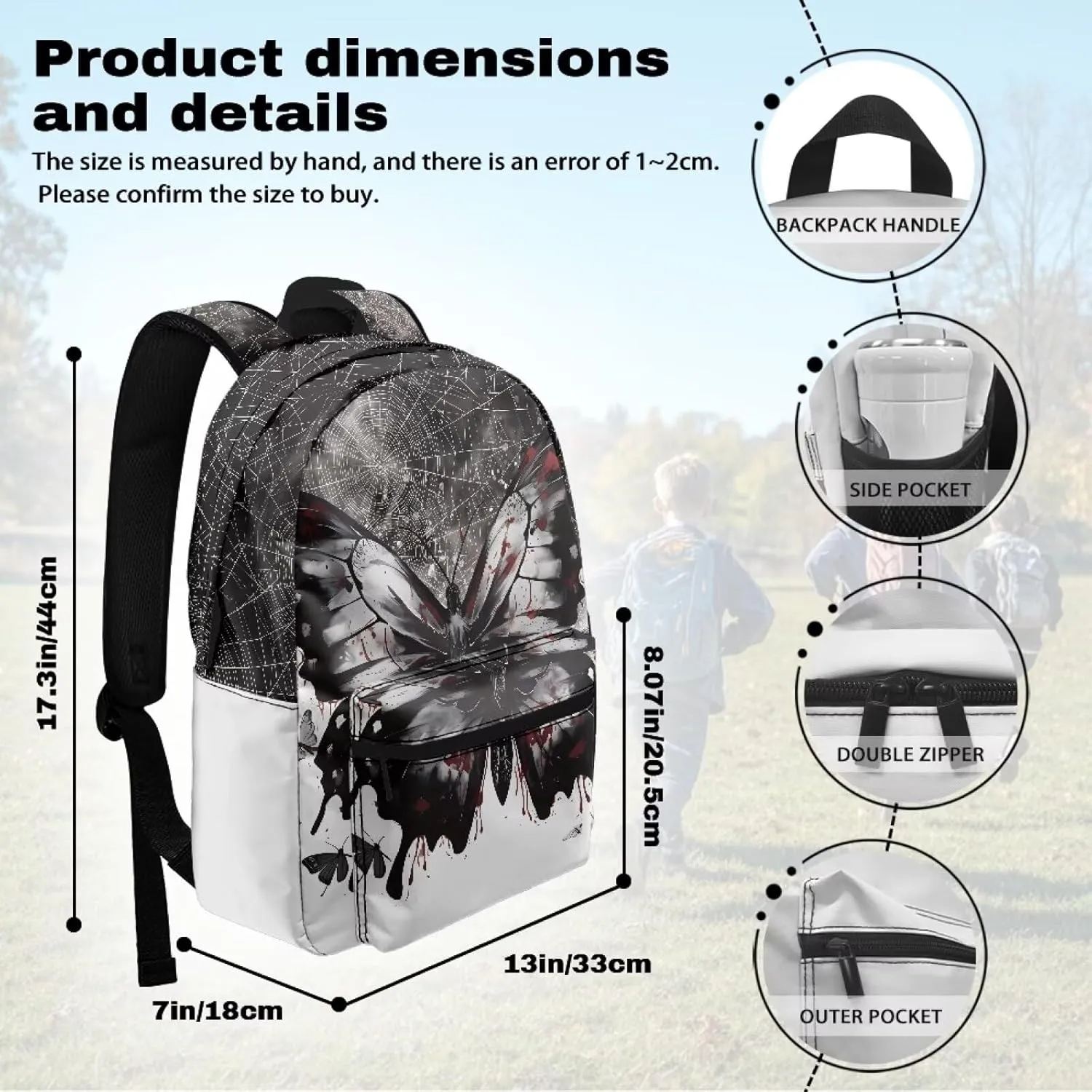 Black Butterfly 6Th Grade Backpack for KIds 17 Inch Backpack for Girls Ideal for Students Go To School Extracurricular Activities