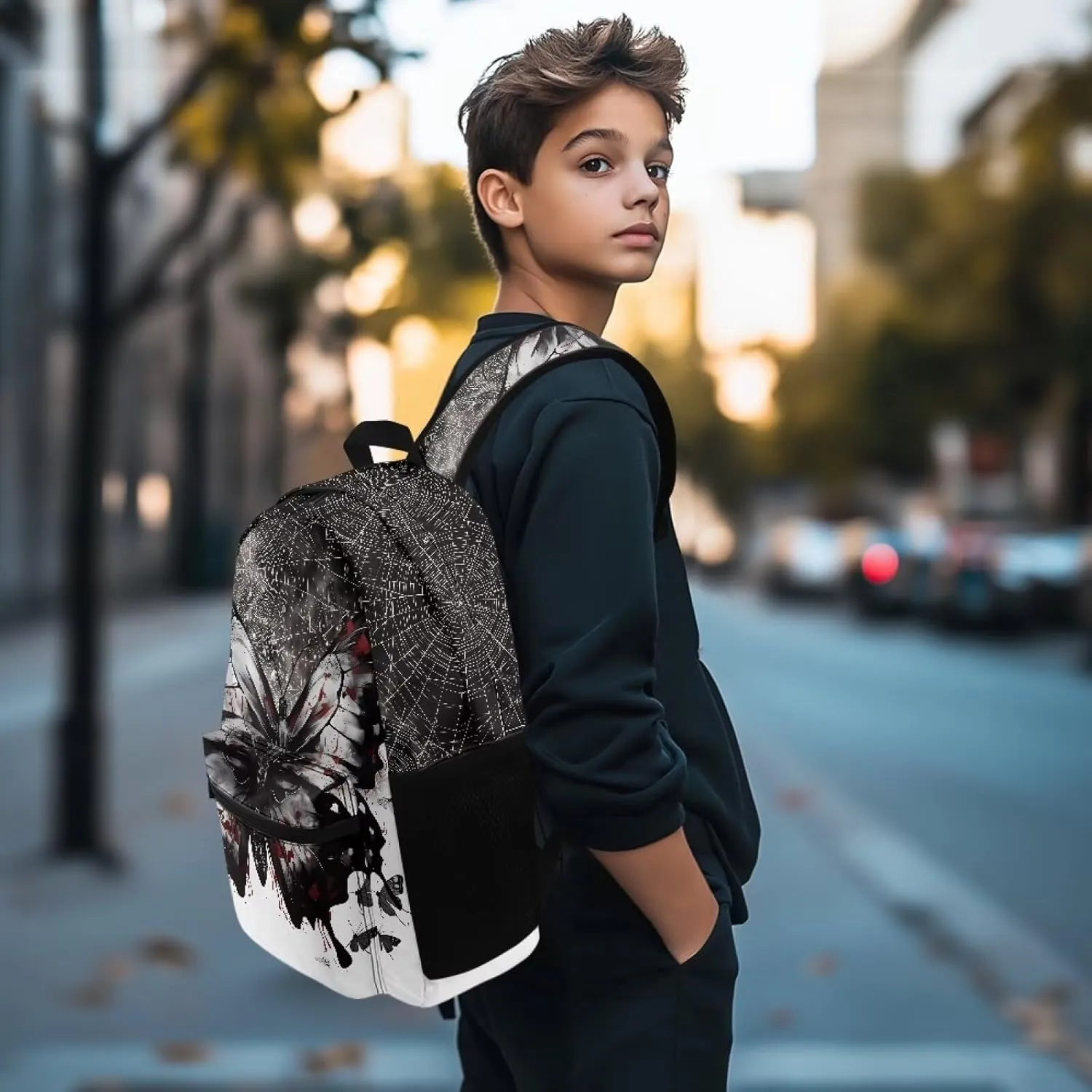 Black Butterfly 6Th Grade Backpack for KIds 17 Inch Backpack for Girls Ideal for Students Go To School Extracurricular Activities