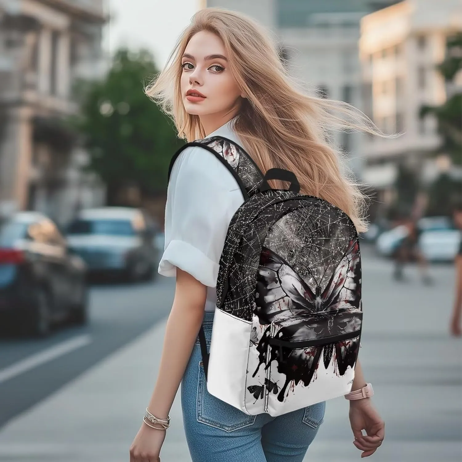 Black Butterfly 6Th Grade Backpack for KIds 17 Inch Backpack for Girls Ideal for Students Go To School Extracurricular Activities