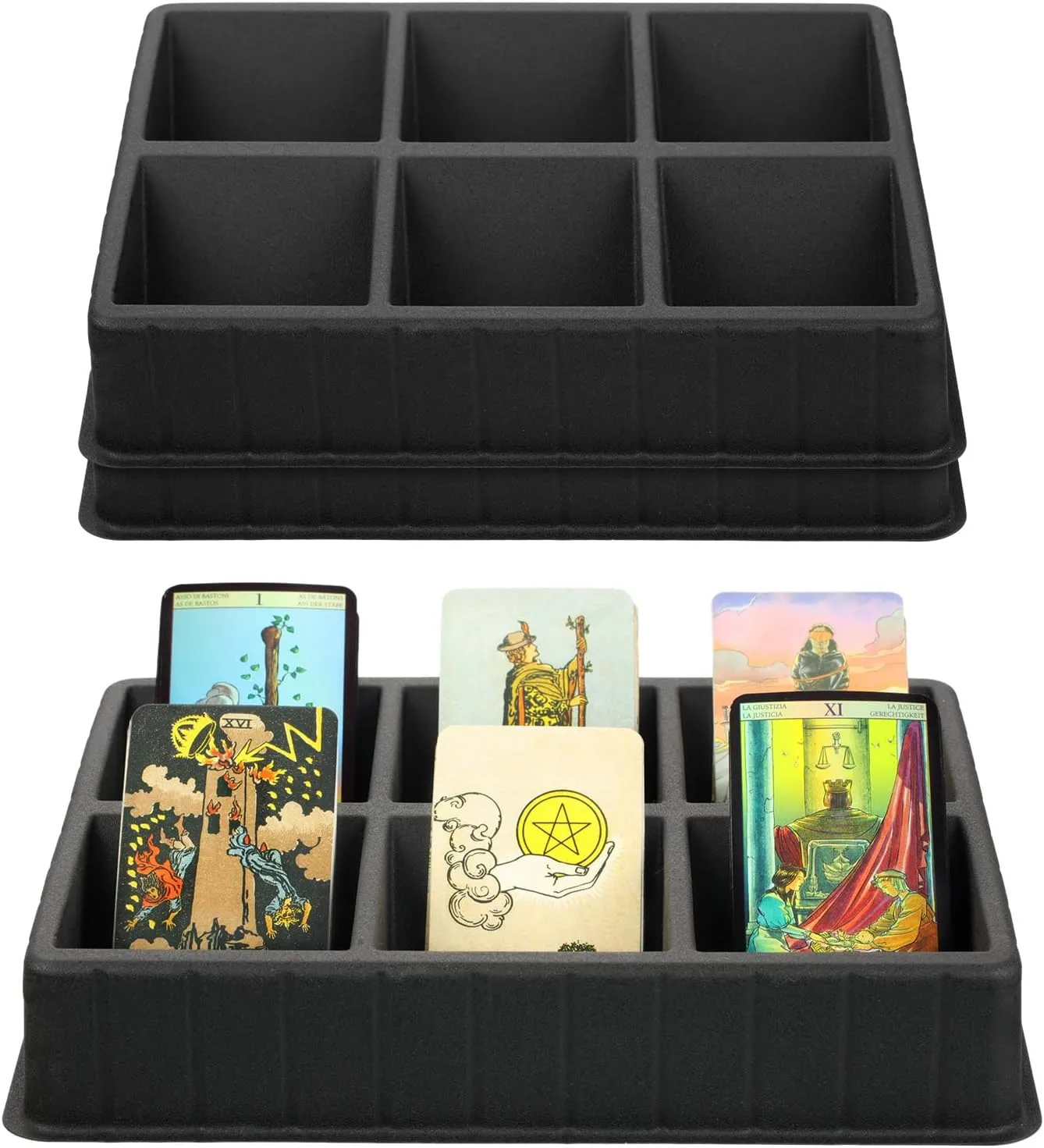 Black Card Sorting Tray - 6 Slot Sports, Game, Playing Card Sorter and Dealer Tray Display Storage Organizer(2 Pack)