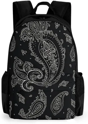 Black Paisley Pattern A Large Capacity Backpack with Pockets, Suitable for Outdoor Use, Etc