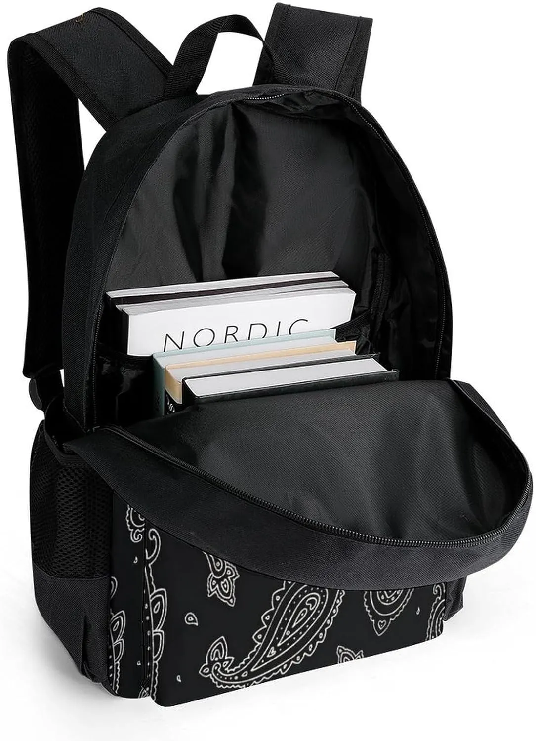 Black Paisley Pattern A Large Capacity Backpack with Pockets, Suitable for Outdoor Use, Etc