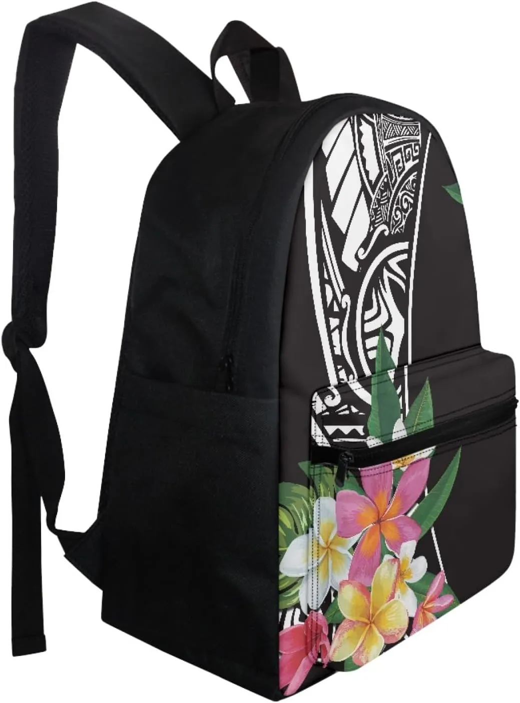Black Plumeria Flower Print Backpack for Womens Mens Travel Laptop Backpack,Polynesian Style School Backpack for Boys Girls Teens College Bookbag Casual Daypack