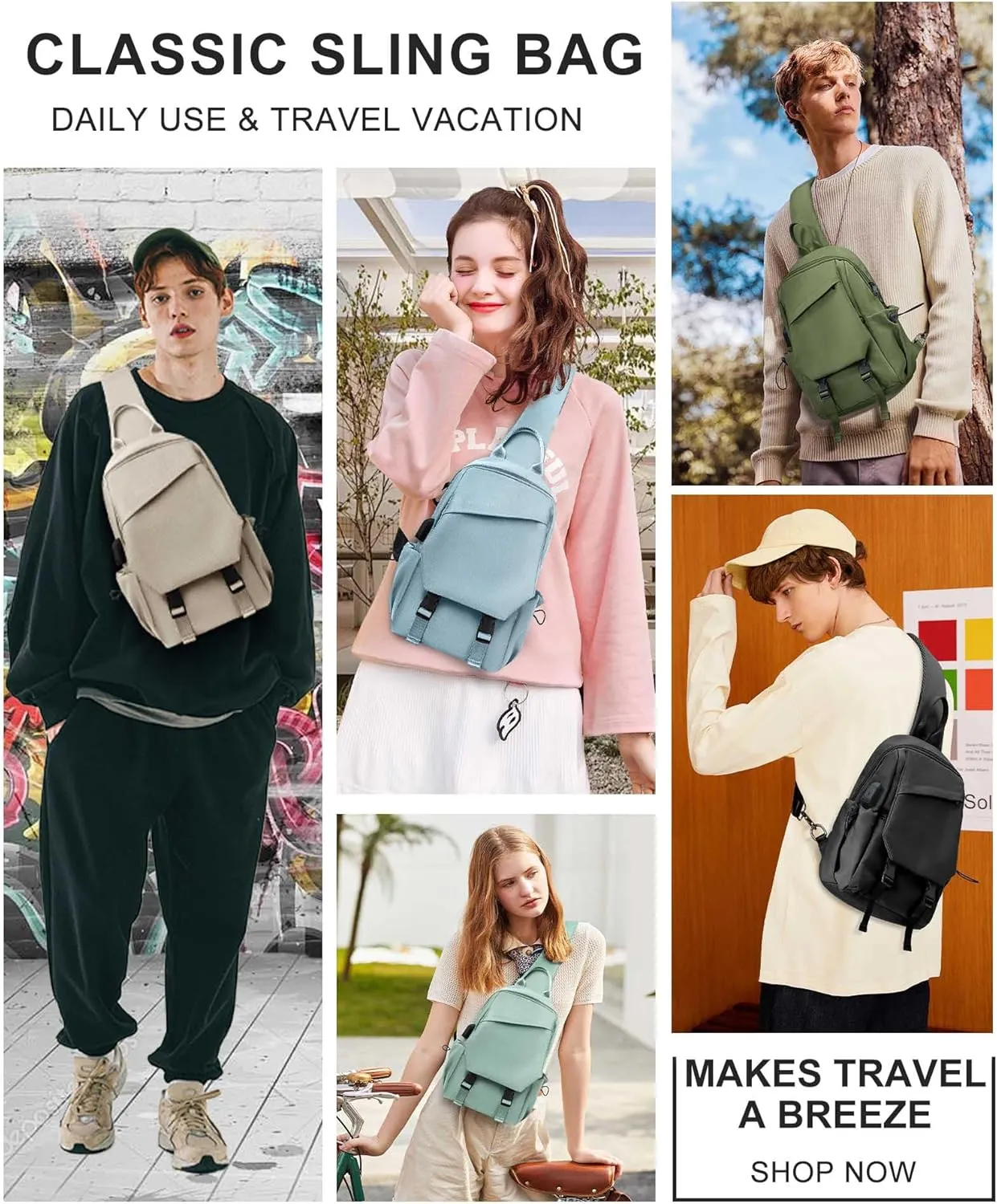 Black Sling Bag for Men Women, Mini Anti Theft One Strap Motorcycle Sling Backpack, Small Sling Chest Bag Daypack Crossbody Backpack for Casual Travel Hiking Gym Outdoor Sports