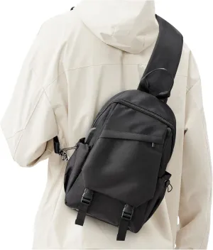 Black Sling Bag for Men Women, Mini Anti Theft One Strap Motorcycle Sling Backpack, Small Sling Chest Bag Daypack Crossbody Backpack for Casual Travel Hiking Gym Outdoor Sports