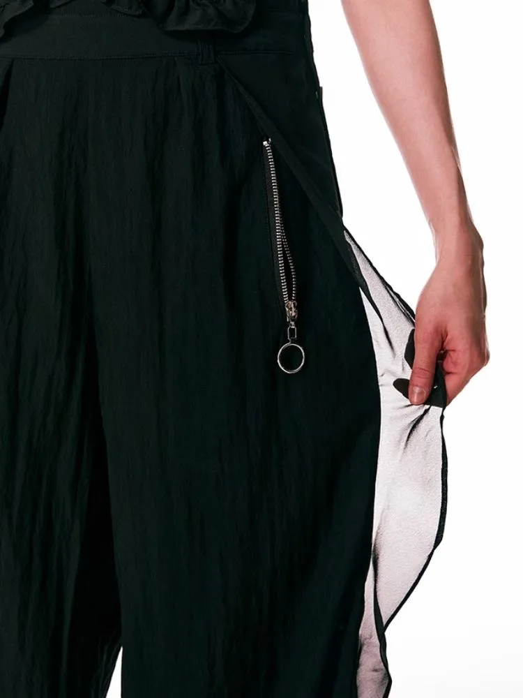 black spliced lace breathable trousers