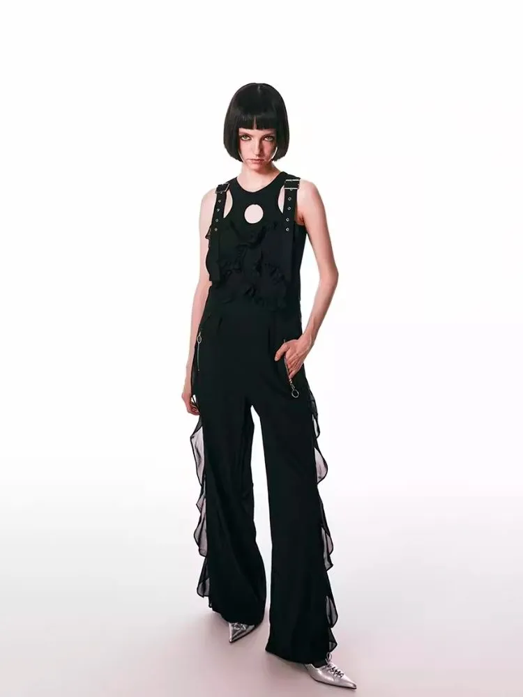 black spliced lace breathable trousers