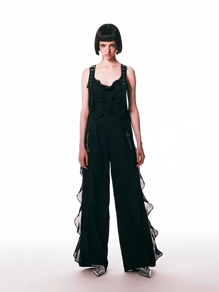 black spliced lace breathable trousers