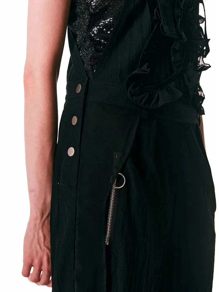 black spliced lace breathable trousers