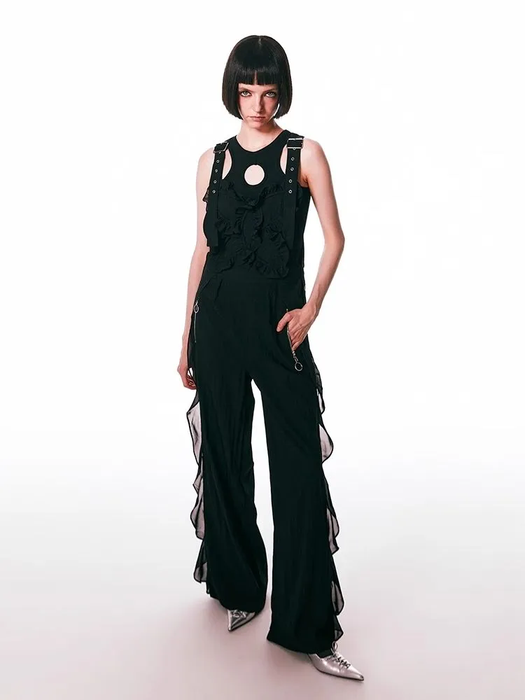 black spliced lace breathable trousers