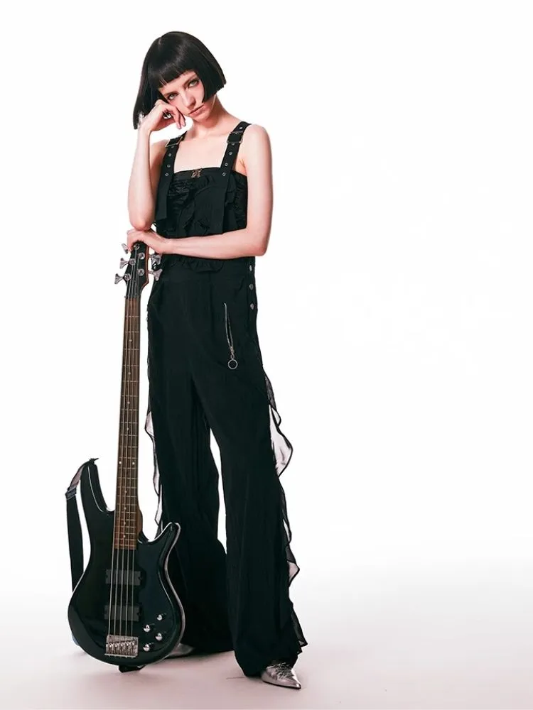 black spliced lace breathable trousers