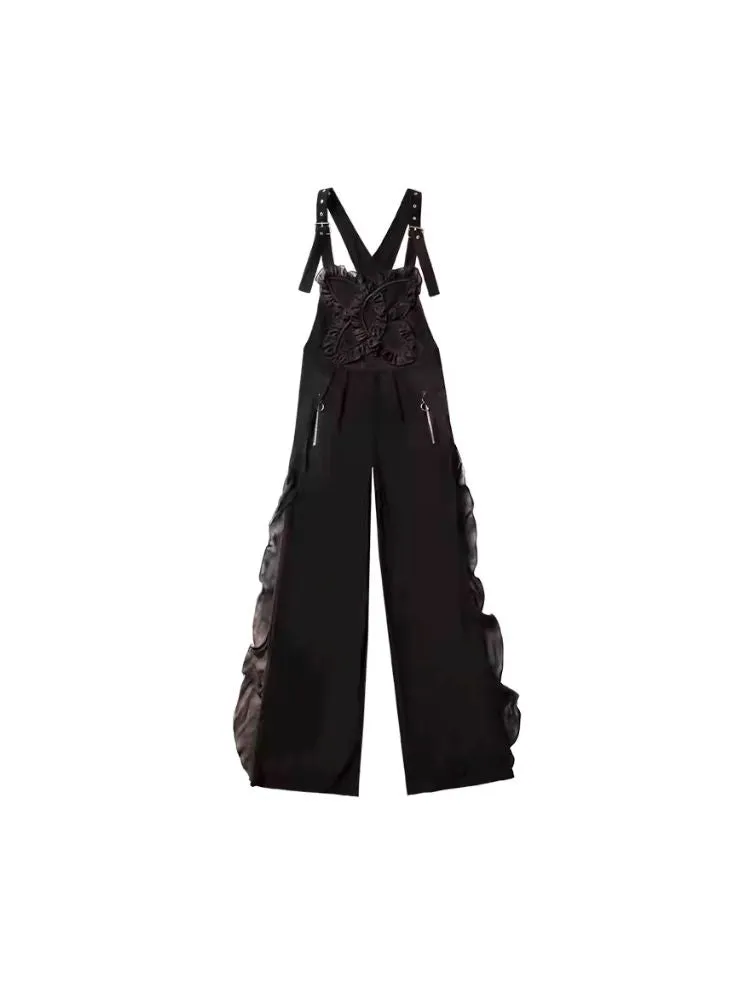 black spliced lace breathable trousers