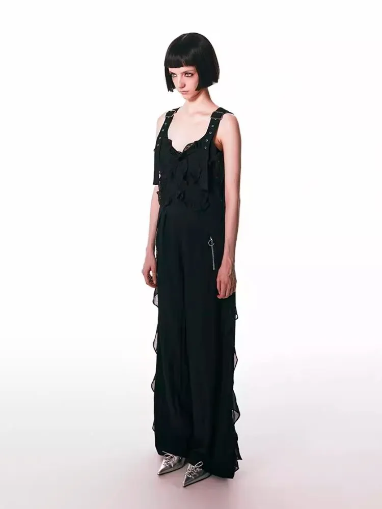 black spliced lace breathable trousers