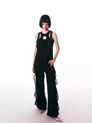 black spliced lace breathable trousers