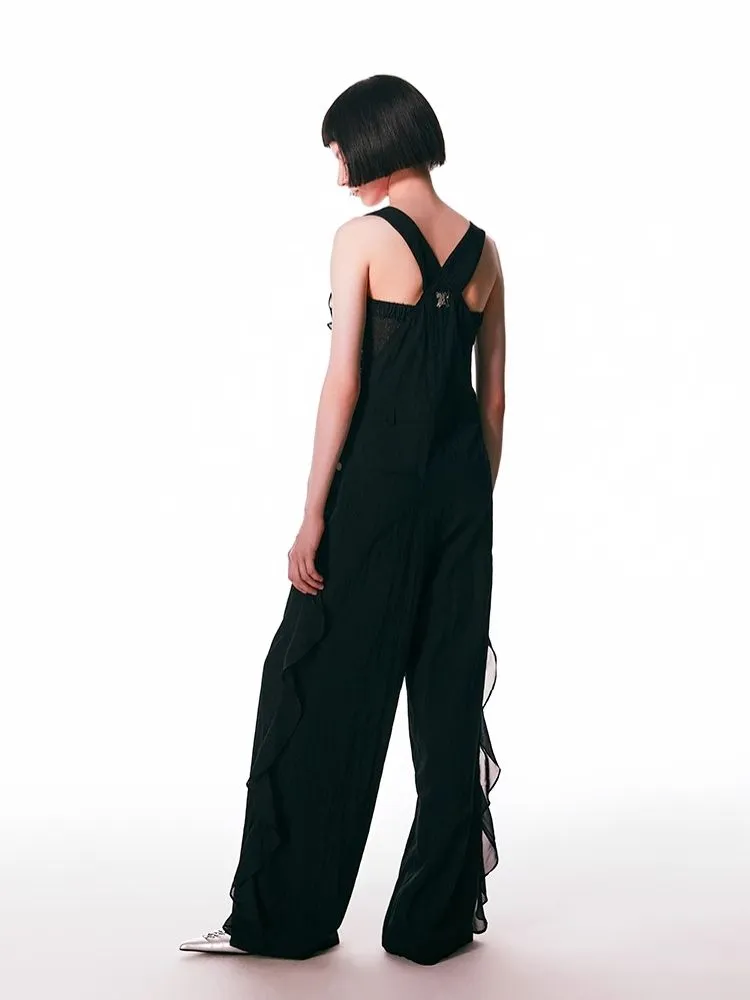 black spliced lace breathable trousers