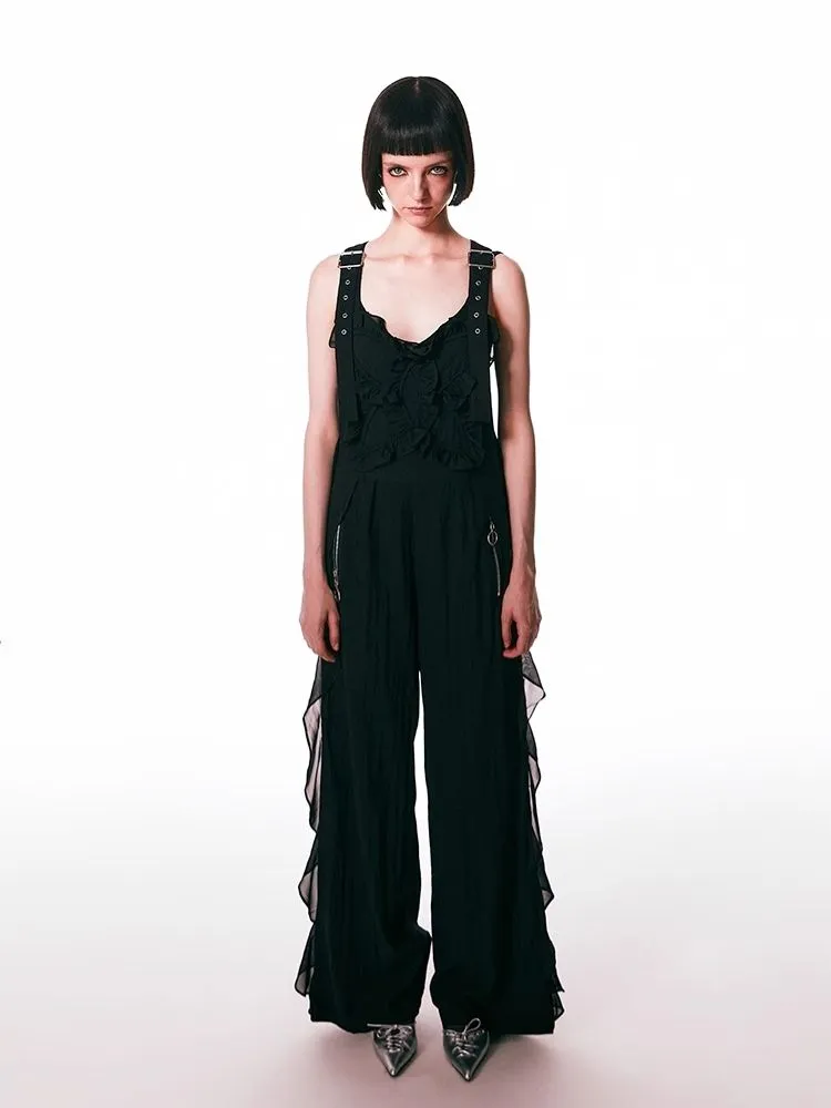 black spliced lace breathable trousers