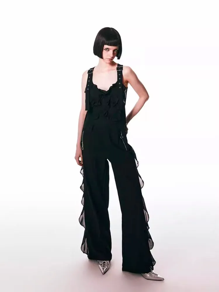 black spliced lace breathable trousers
