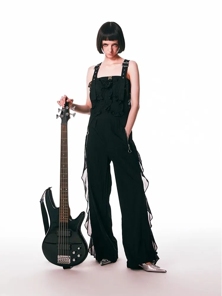 black spliced lace breathable trousers