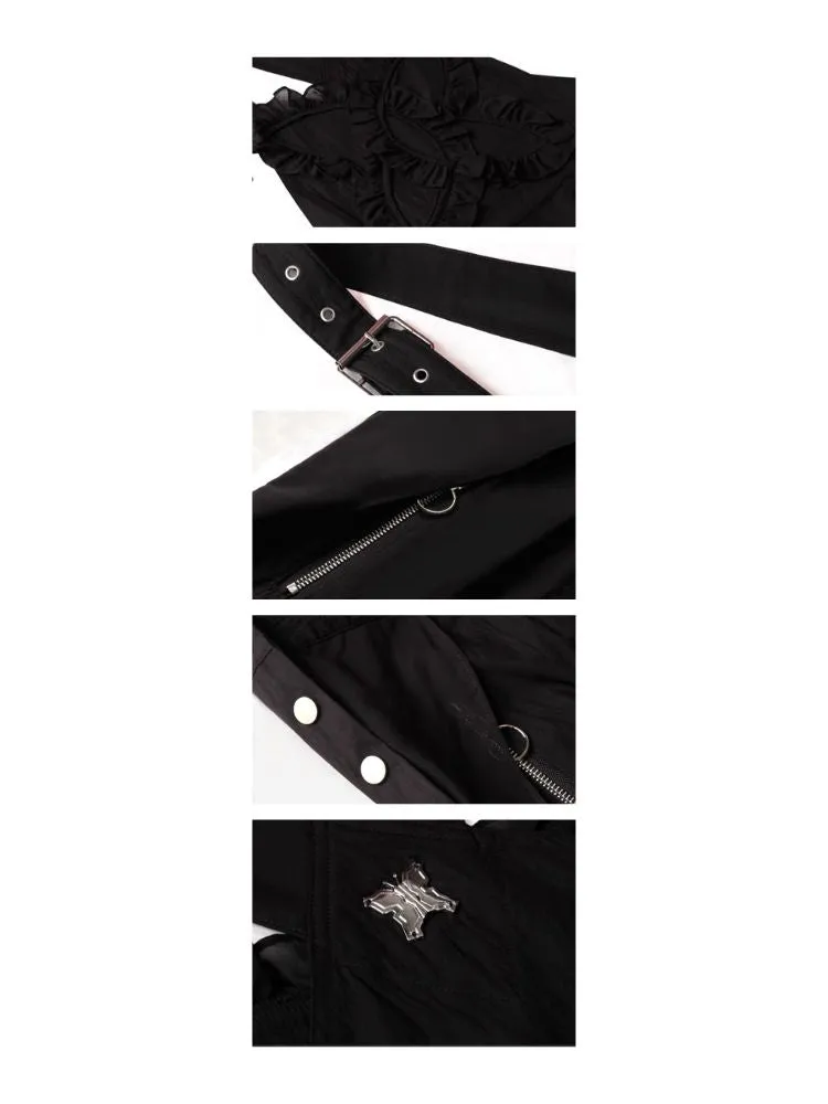 black spliced lace breathable trousers