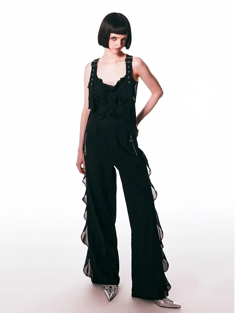 black spliced lace breathable trousers