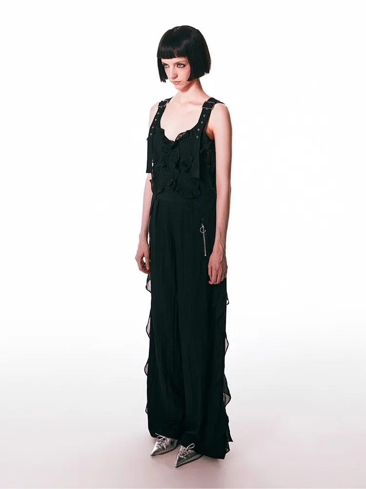 black spliced lace breathable trousers