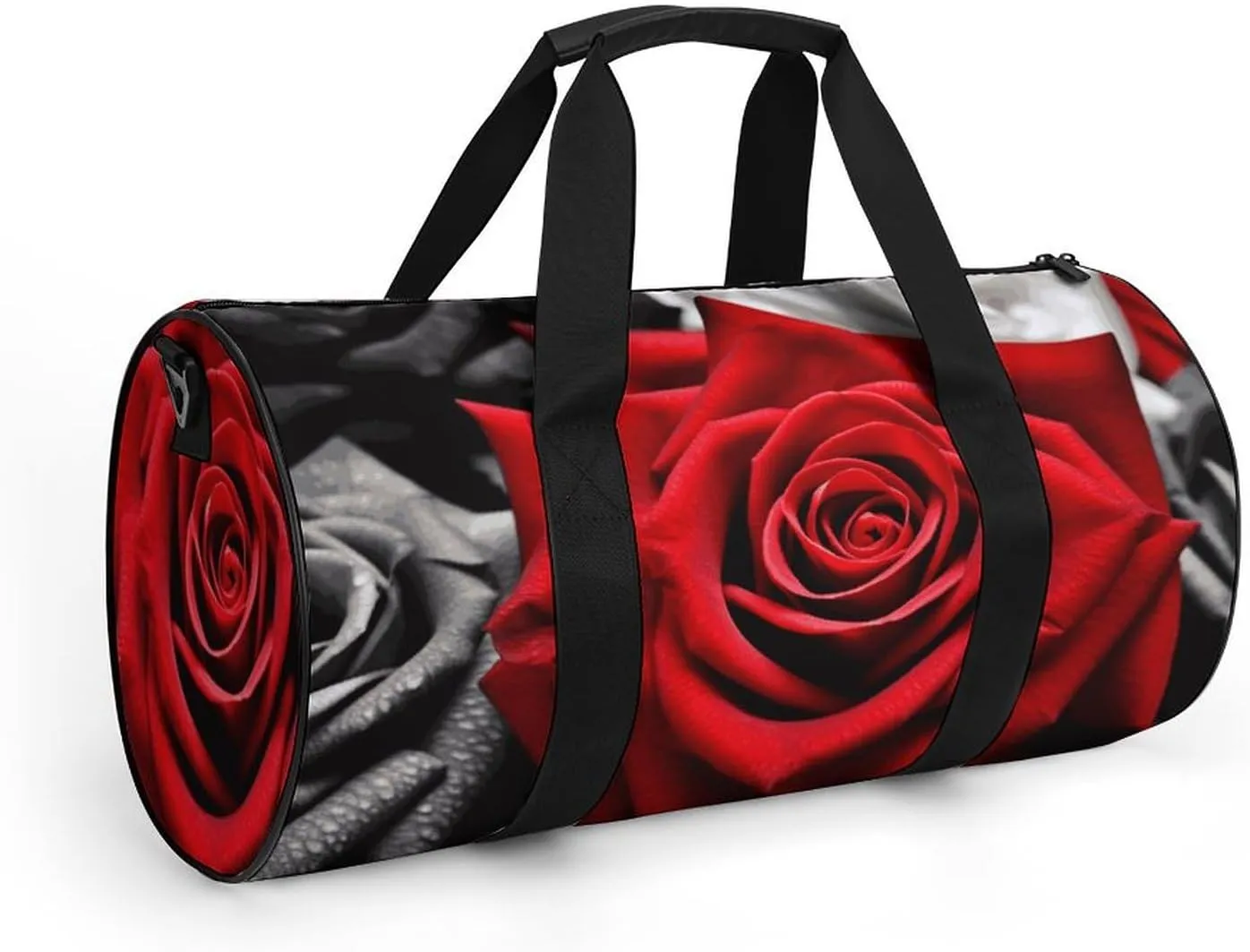 Black White And Red Roses Gym Bag Small Travel Duffle Bag with Compartment Carry On Weekender Bag for Women Men