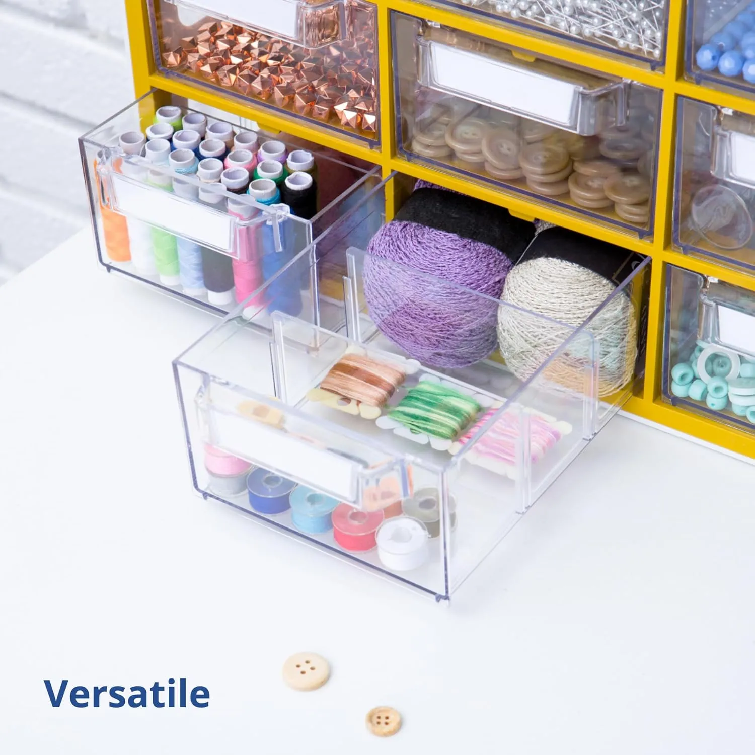 Blue Ginkgo Large 12-Drawer Cabinet – Stackable Clear Organizer for Hardware, Beads, Plastic Bricks, Office, and Craft Storage (Made in Korea, Blue)