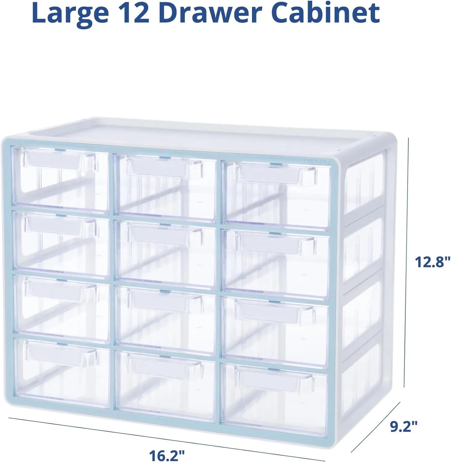 Blue Ginkgo Large 12-Drawer Cabinet – Stackable Clear Organizer for Hardware, Beads, Plastic Bricks, Office, and Craft Storage (Made in Korea, Blue)